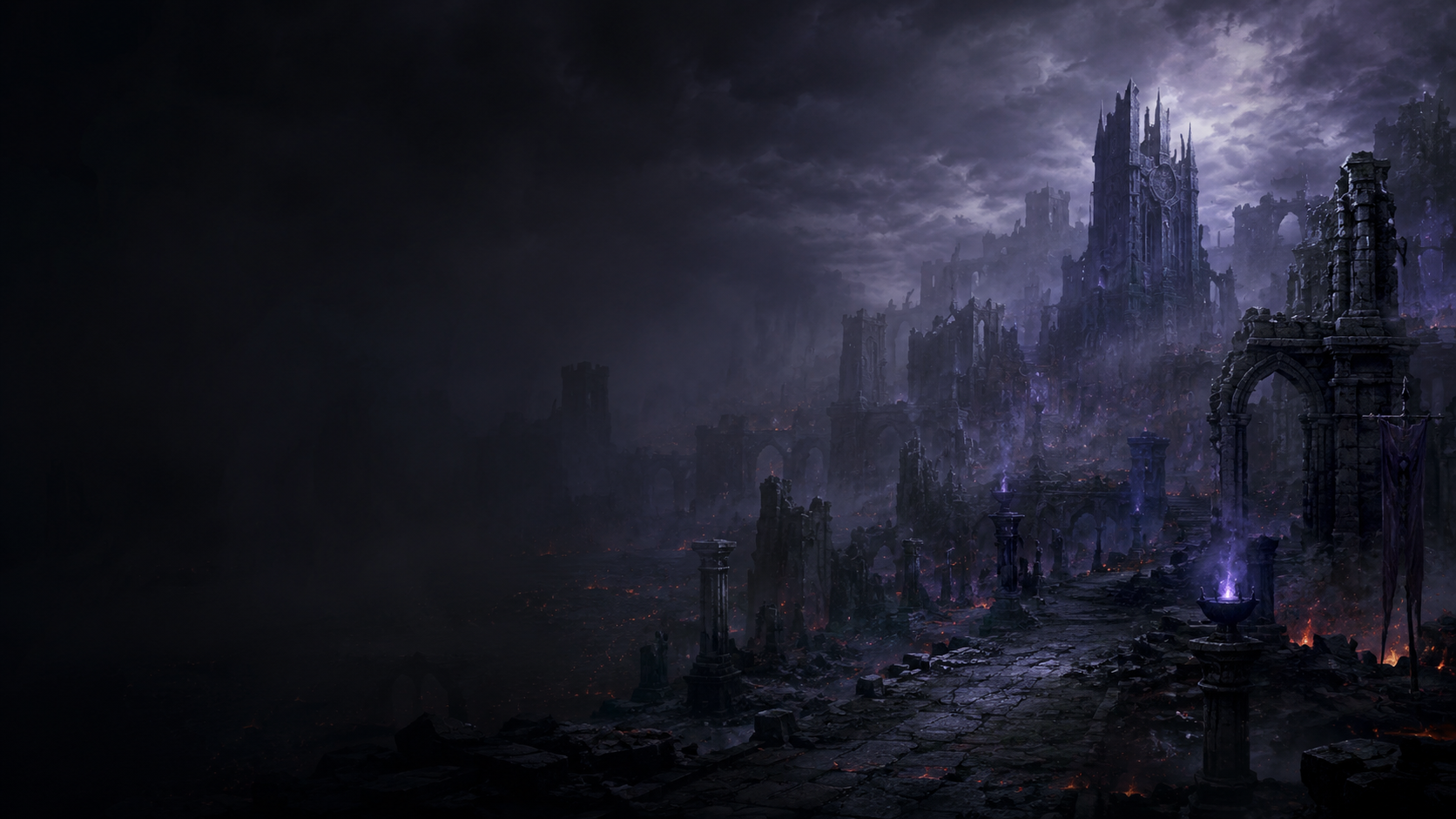 Ashen ruins in the cursed world of Umbral Souls Online