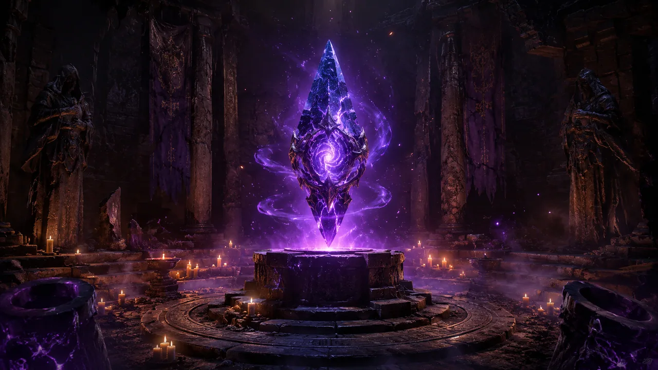 Ancient relic glowing on an altar